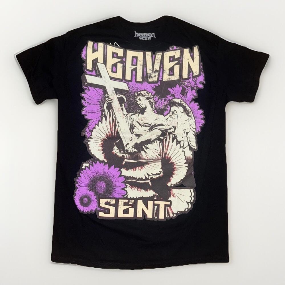 Heaven Sent Angel Graphic T-Shirt Black Small 19x27 Vintage Y2K Gothic